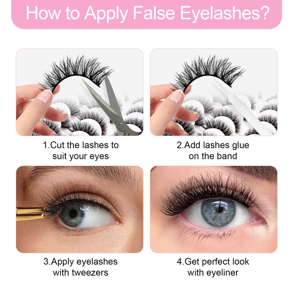 Azenlo False Eyelashes 48 Pairs – 14mm Wispy 3D Cat Eye Lashes