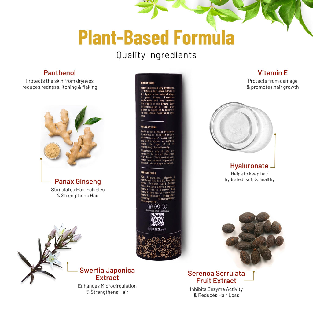 AZEZE Eyebrow Growth Serum – Oil-Free Formula for Fuller Brows in 6 Weeks