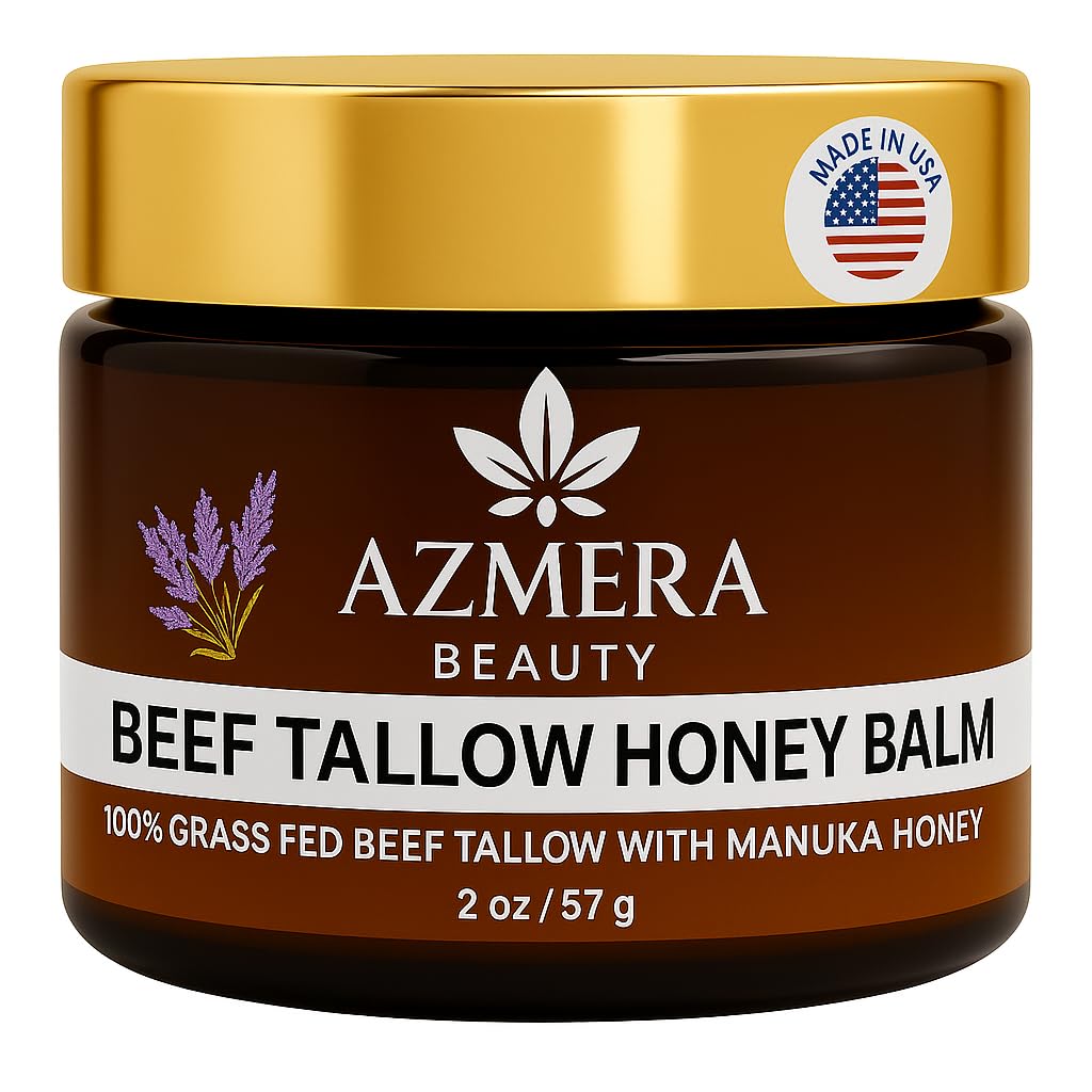 Azmera Beauty Beef Tallow Balm with Manuka Honey & Beeswax – Lavender, 2oz