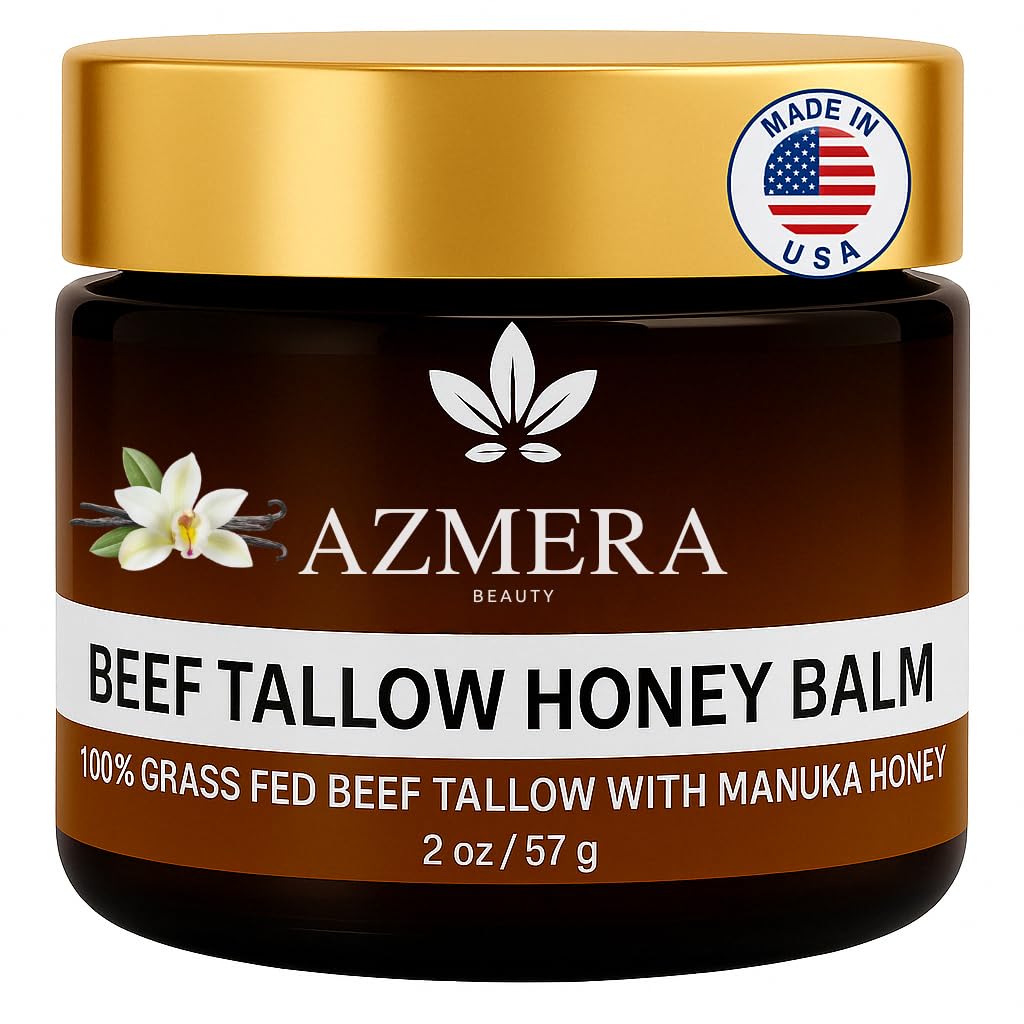 Azmera Beauty 100% Grass-Fed Beef Tallow Balm with Manuka Honey MGO263+ — Handmade Moisturizer for Dry Skin