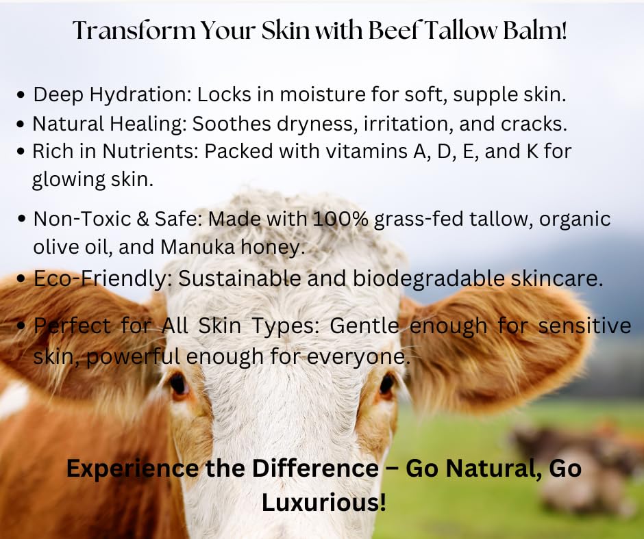 Azmera Beauty Beef Tallow Balm with Manuka Honey & Beeswax – Lavender, 2oz