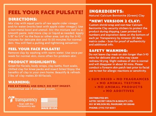 Aztec Secret Indian Healing Clay 2 lb – Deep Pore Cleansing Facial & Body Mask – The Original 100% Natural Calcium Bentonite Clay (Version 2)