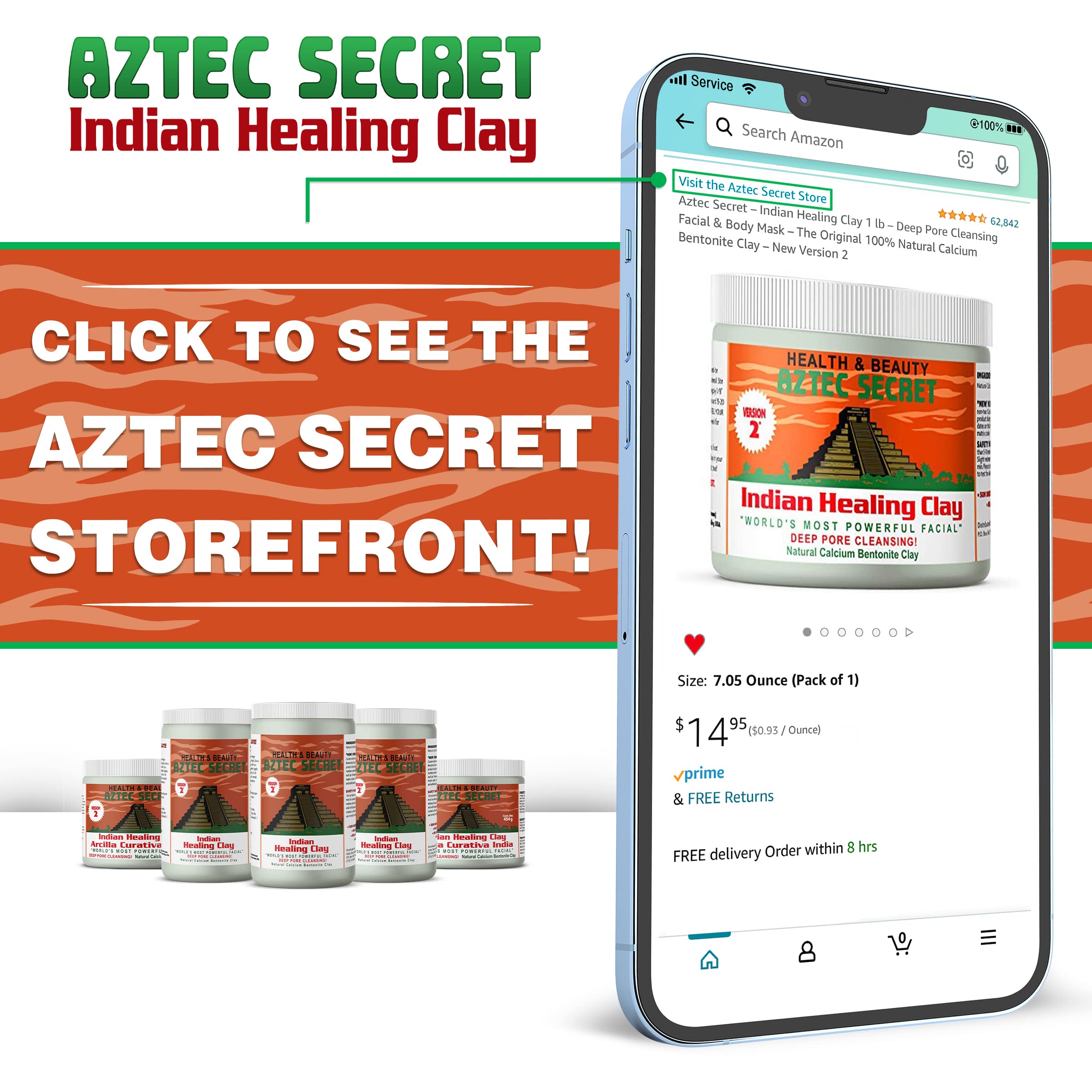 Aztec Secret Indian Healing Clay 2 lb – Deep Pore Cleansing Facial & Body Mask – The Original 100% Natural Calcium Bentonite Clay (Version 2)