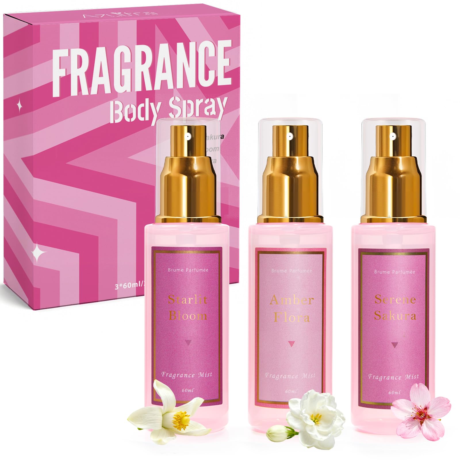 Azulfra Body Spray for Women 3 Pack | Fragrance Mist Gift Set, Travel Size 2 fl oz