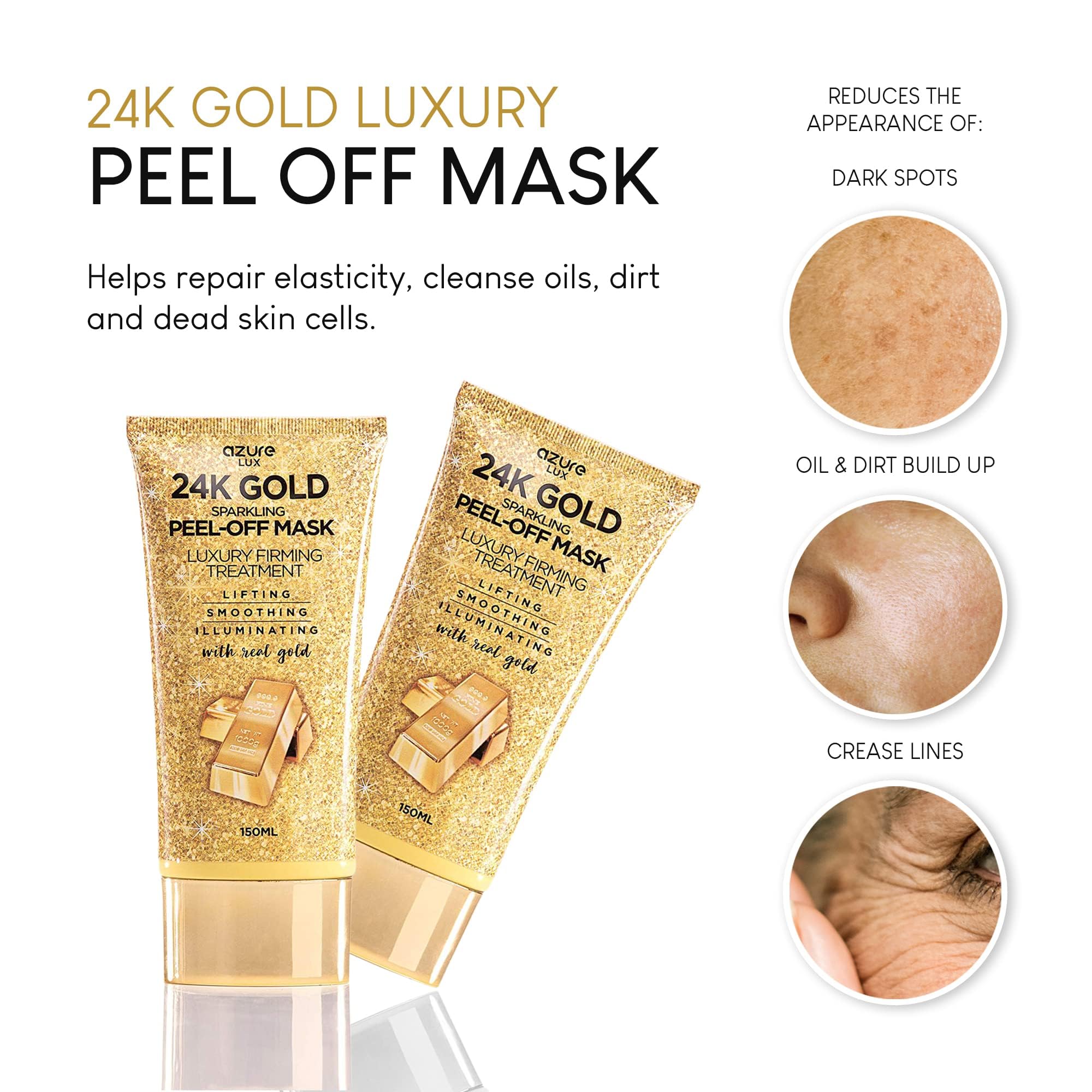 Azure 24K Gold Firming Peel Off Mask – Anti-Aging, Lifting & Illuminating (Pack of 2, 150 mL)