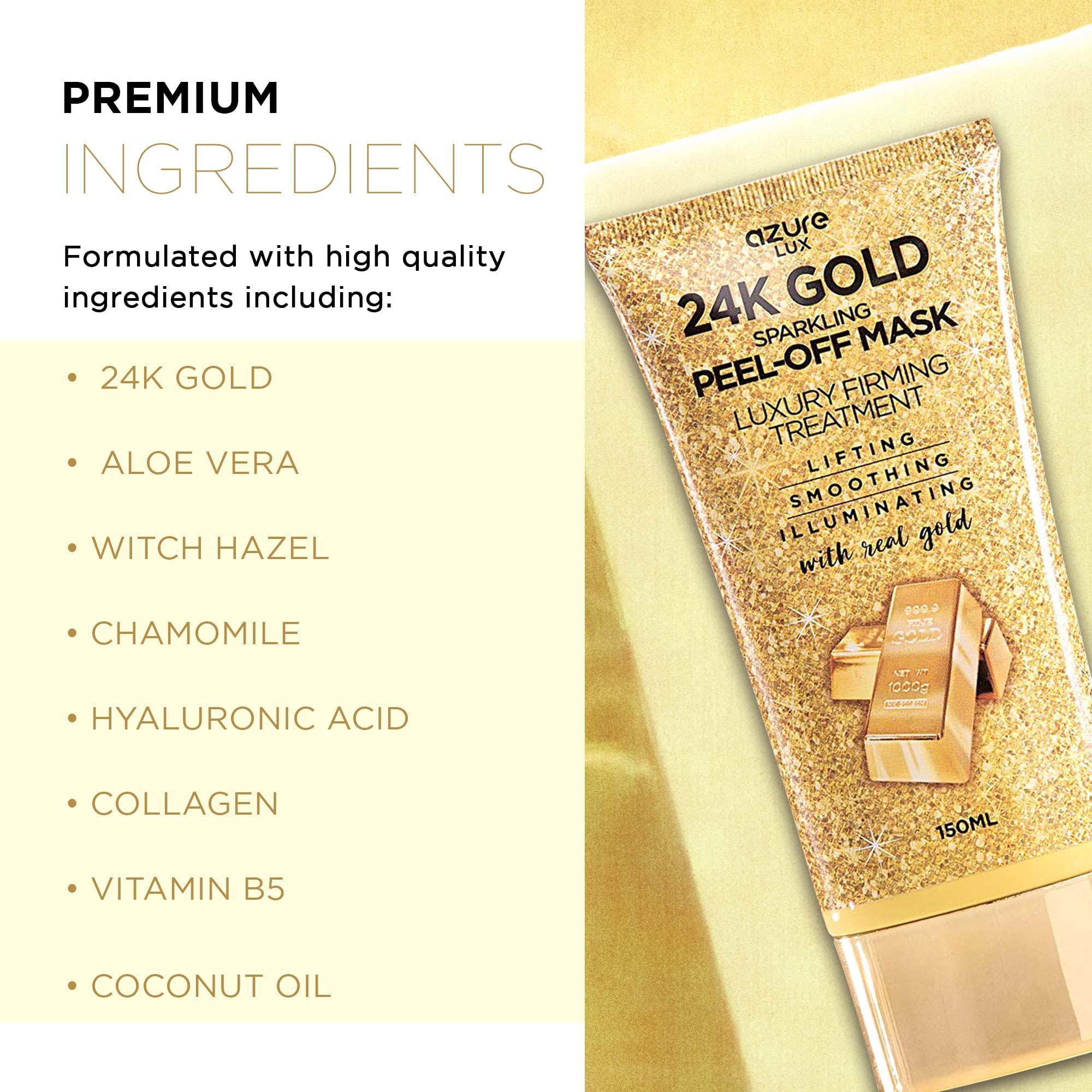 Azure 24K Gold Firming Peel Off Mask – Anti-Aging, Lifting & Illuminating (Pack of 2, 150 mL)
