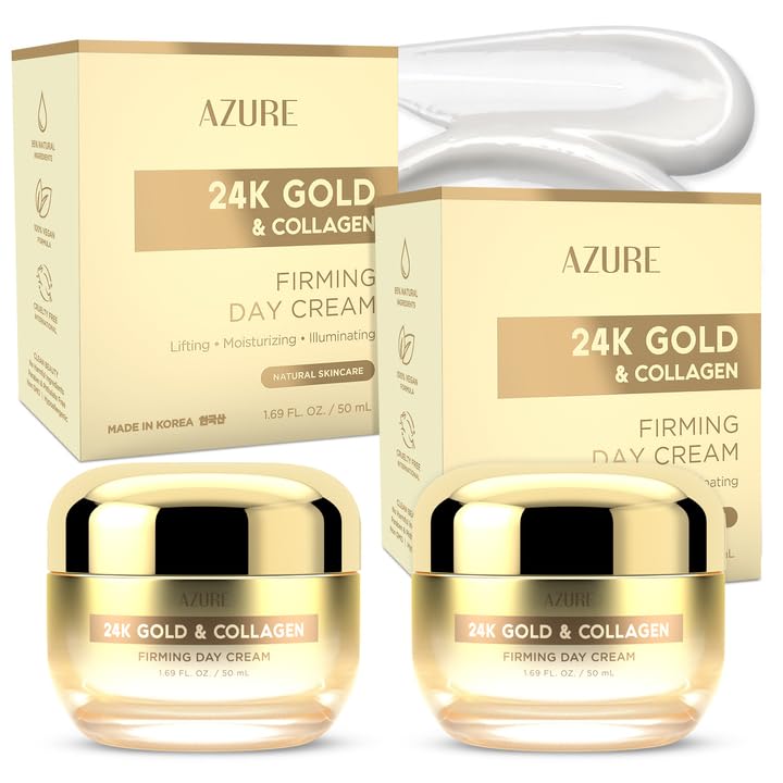 Azure Cosmetics 24K Gold & Collagen Face Moisturizer – Dermatologist Tested, Anti-Aging Cream | All Skin Types | 2 Pack