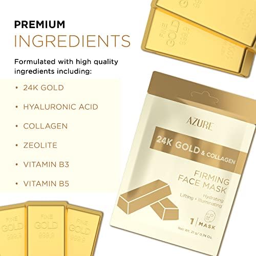 Azure Cosmetics 24K Gold Firming Face Mask – Hydration & Anti-Aging (5-Pack)