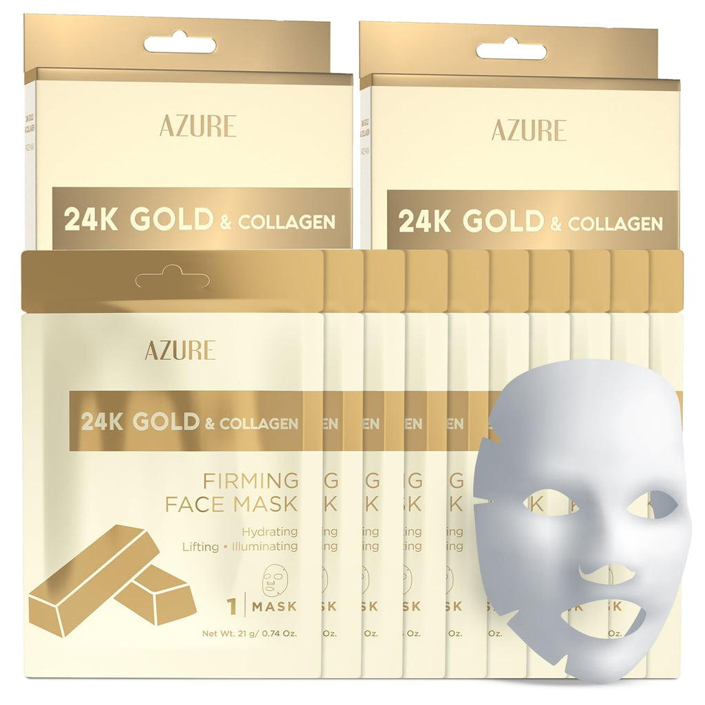 Azure Cosmetics 24K Gold Firming Face Mask – Hydration & Anti-Aging (5-Pack)