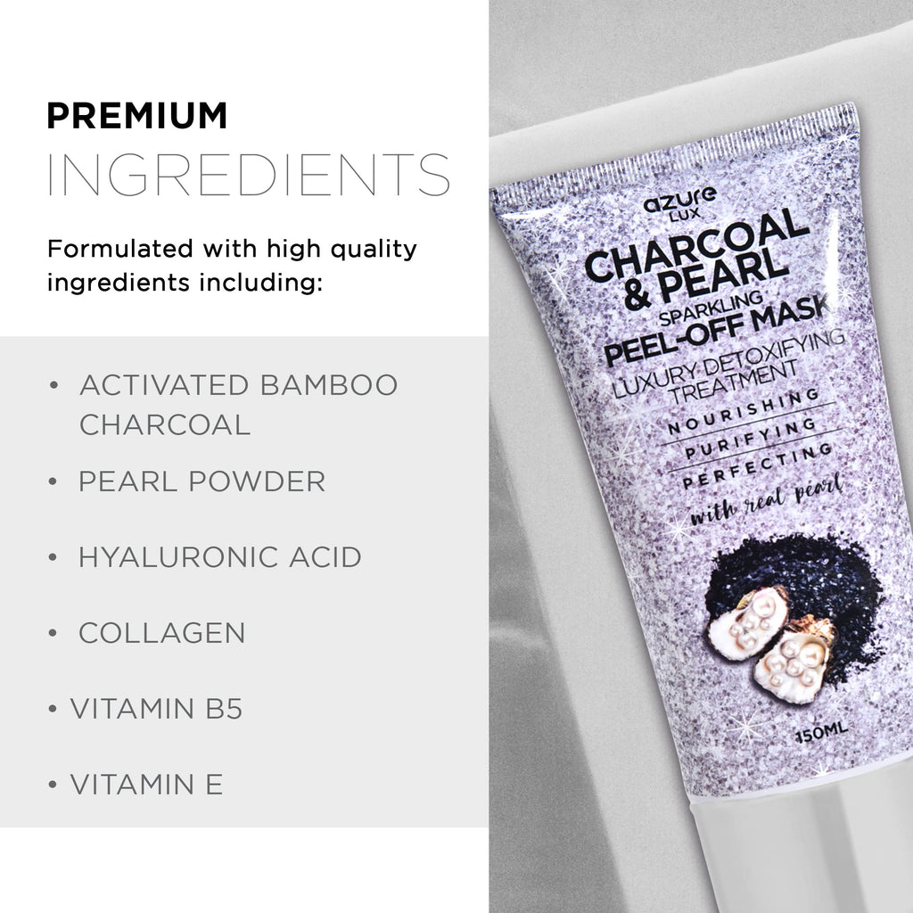 Azure Cosmetics Charcoal & Pearl Sparkling Peel-Off Mask | Korean Skincare for Anti-Aging, Dirt & Oil Control | Hyaluronic Acid & Collagen – 150 ml