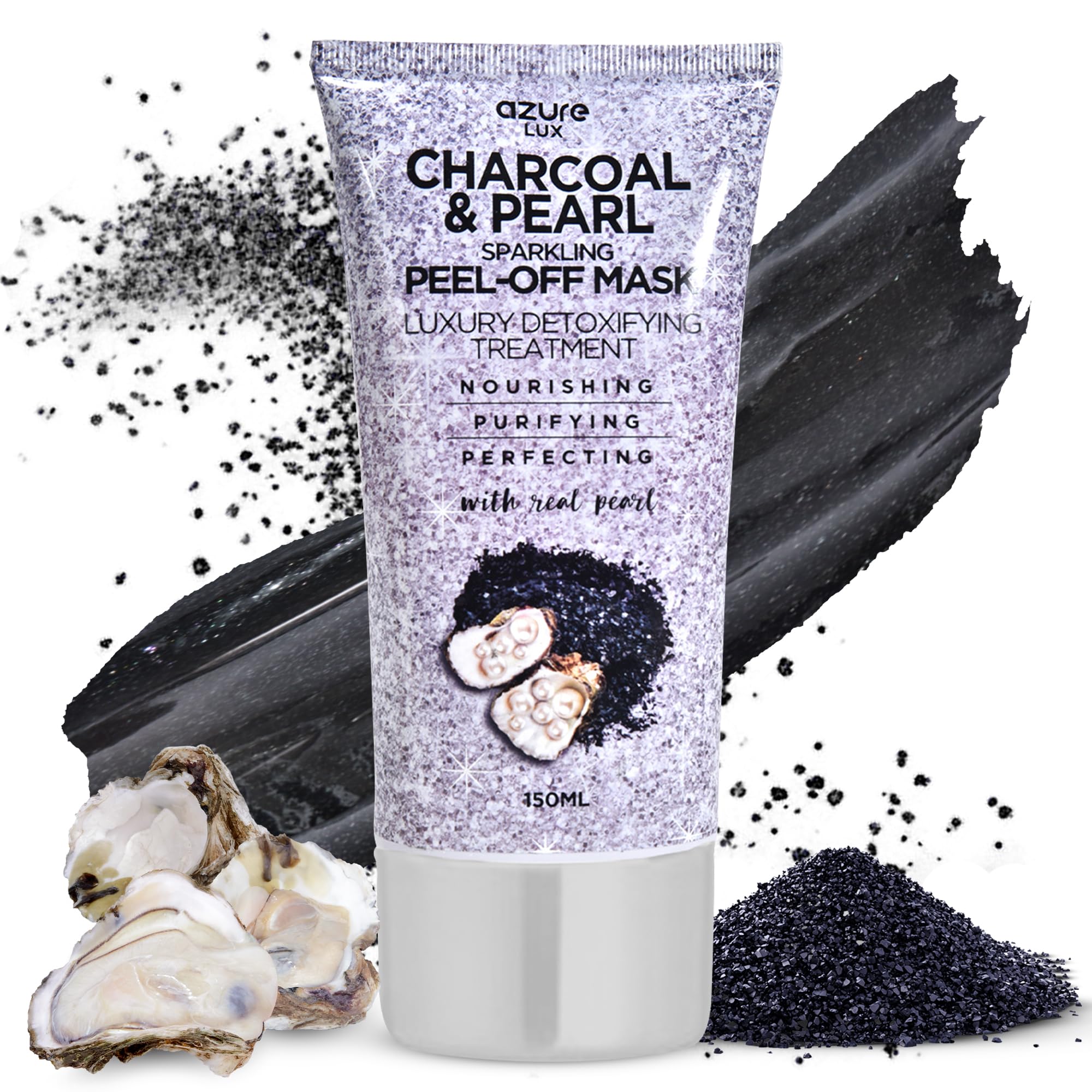 Azure Cosmetics Charcoal & Pearl Sparkling Peel-Off Mask | Korean Skincare for Anti-Aging, Dirt & Oil Control | Hyaluronic Acid & Collagen – 150 ml