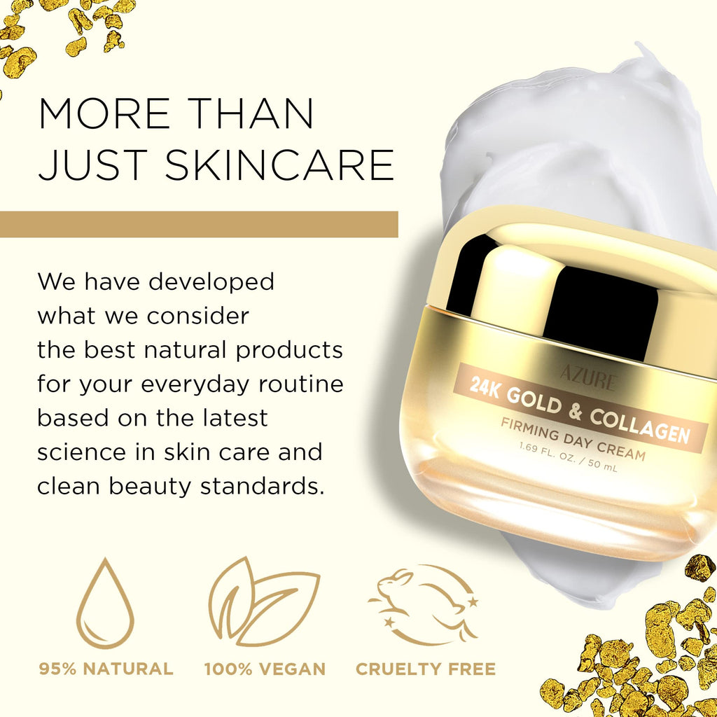 Azure Cosmetics 24K Gold & Collagen Face Moisturizer – Dermatologist Tested, Anti-Aging Cream | All Skin Types | 2 Pack