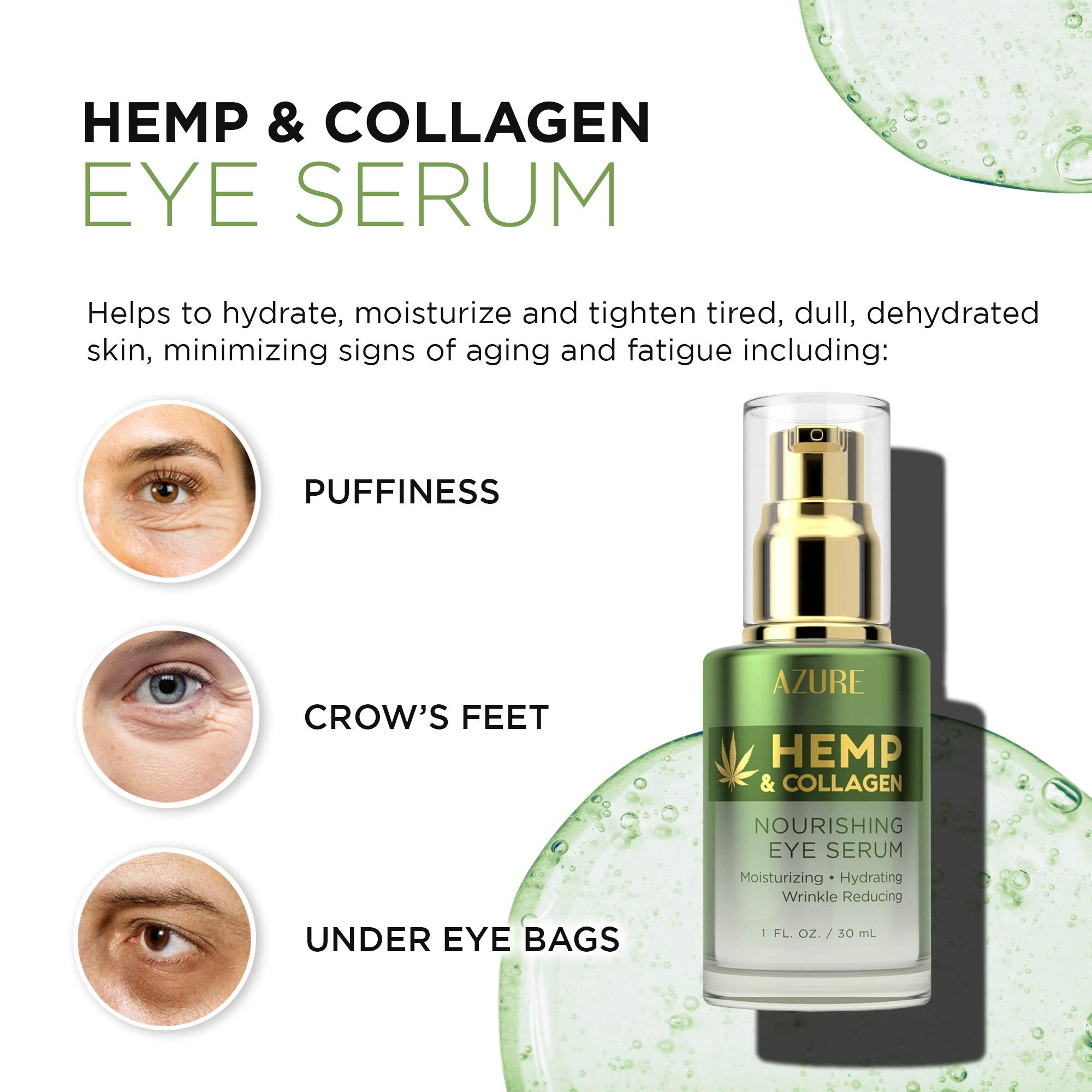 Azure Cosmetics Hemp & Collagen Nourishing Eye Serum – Hydrating, Firming & Toning (30mL) Made in Korea