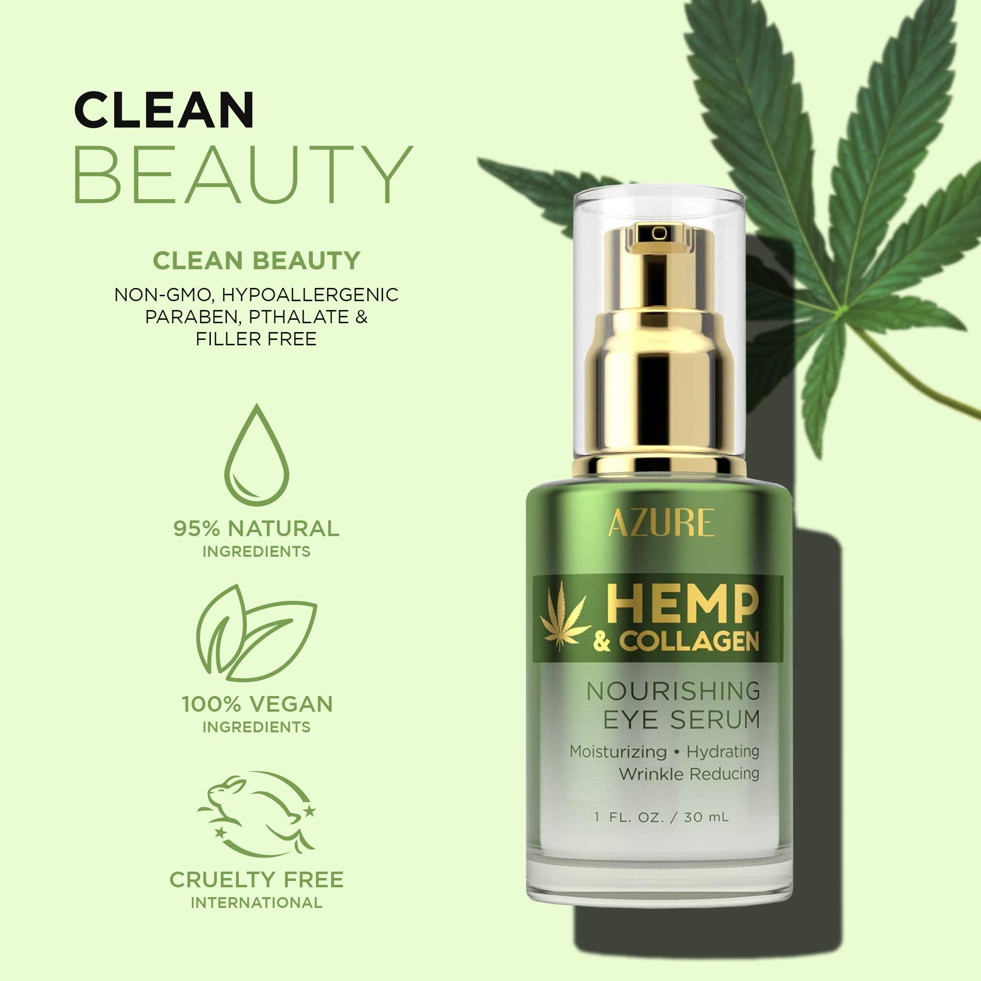 Azure Cosmetics Hemp & Collagen Nourishing Eye Serum – Hydrating, Firming & Toning (30mL) Made in Korea