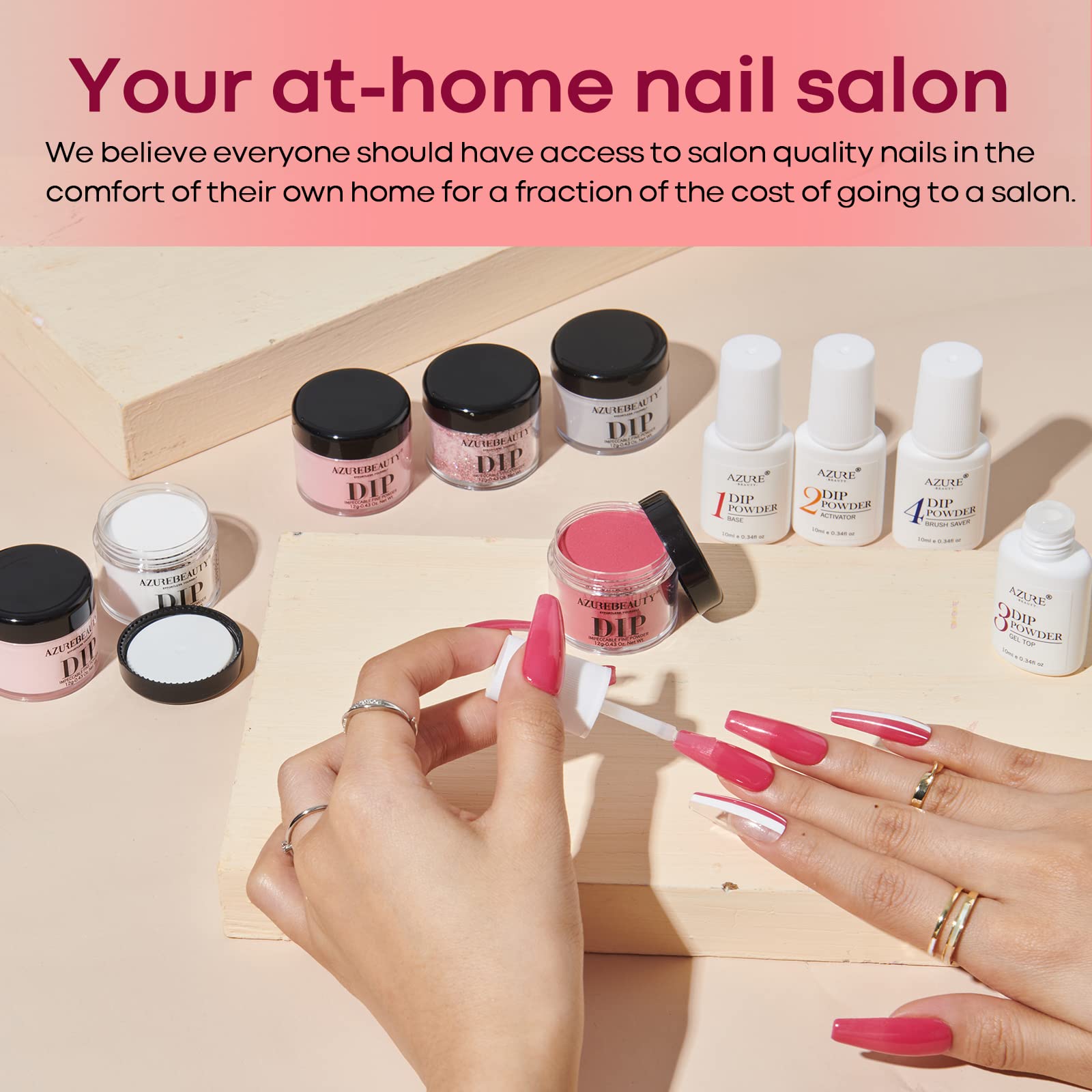 AZUREBEAUTY Dip Powder Nail Kit Starter Pink Blue Palette – 30Pcs, Lamp-Free DIY Nails
