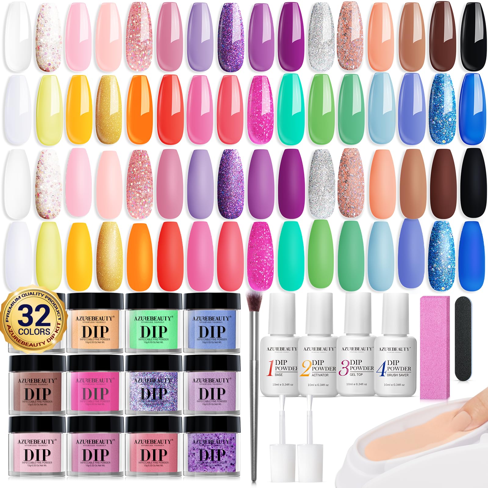 AZUREBEAUTY 42Pcs Dip Powder Nail Kit Starter — 32 Colors, No Lamp Needed, All-In-One Set