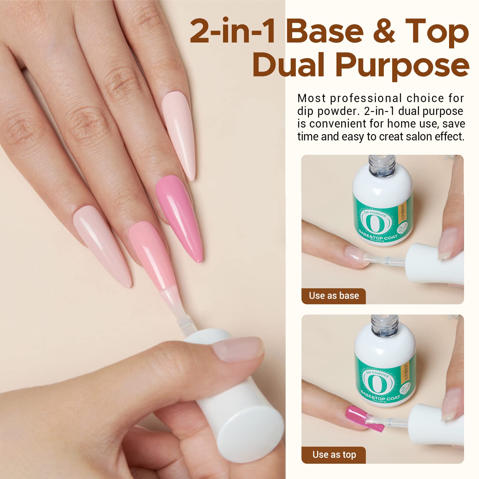AZUREBEAUTY Dip Powder Liquid Set – Base & Top Coat, Activator, Matte Top Coat (15 ml) • Fast Dry, No Lamp Needed