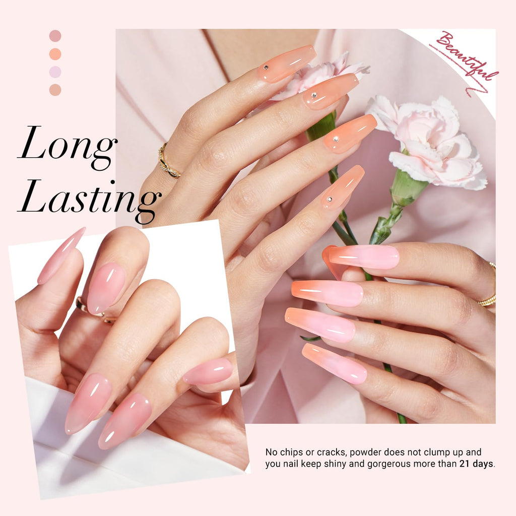 AZUREBEAUTY Dip Powder Nail Starter Kit — 4 Translucent Jelly Nude Shades + Base, Top & Activator