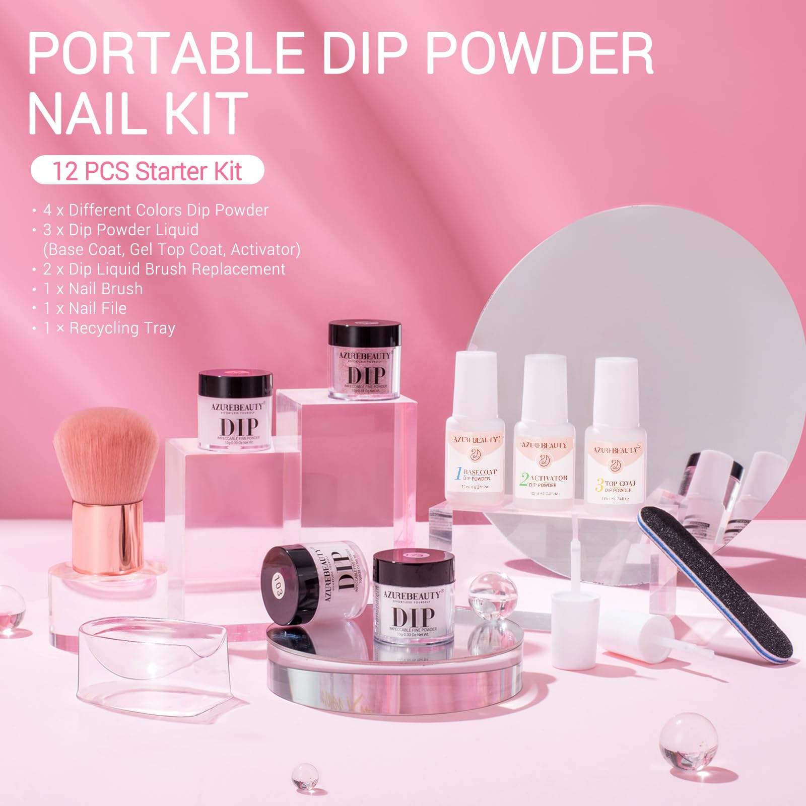 AZUREBEAUTY Dip Powder Nail Kit – 4 Nude & Glitter Hues, No Lamp Needed