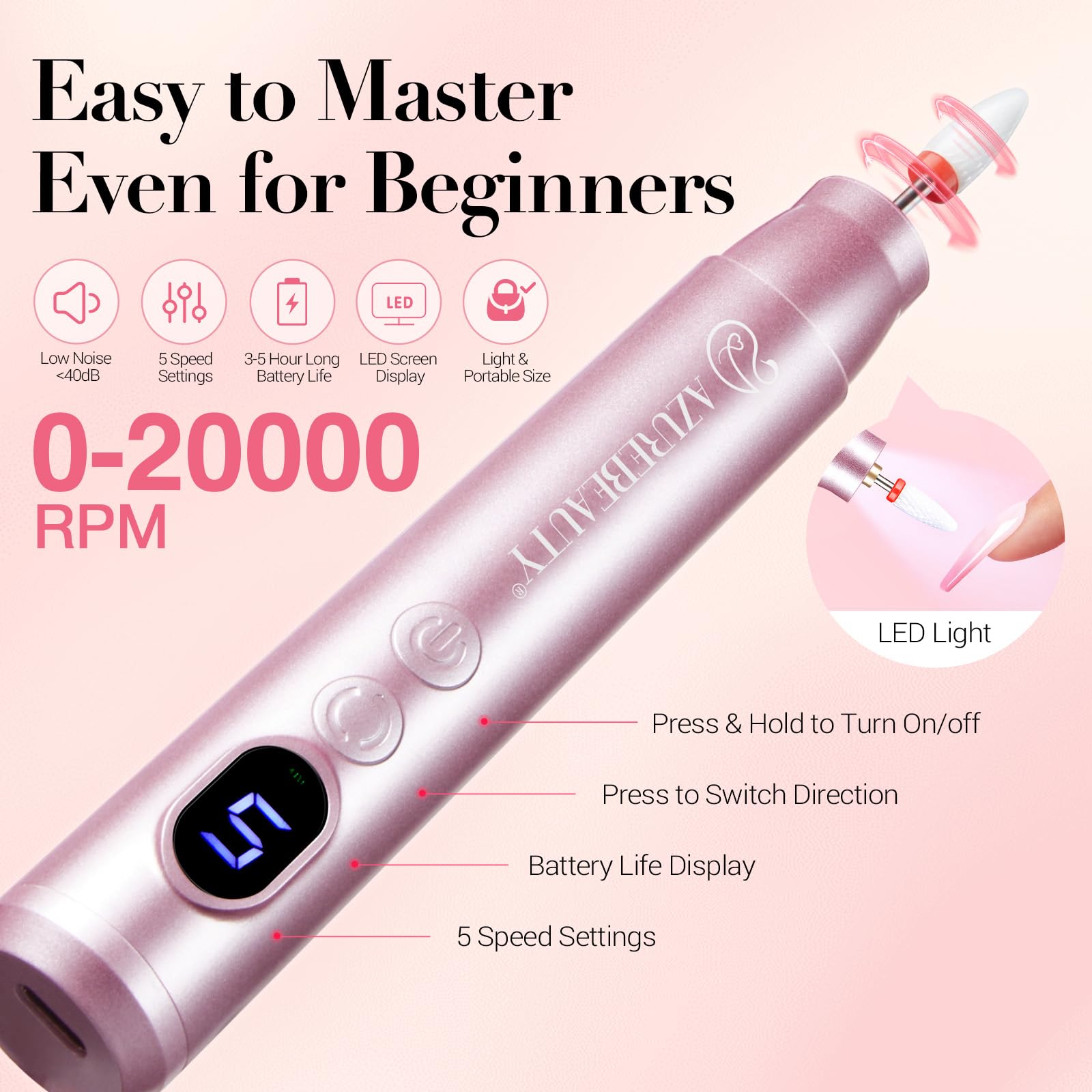 AZUREBEAUTY Dip Powder Nail Kit with Electric Drill – 24 Colors