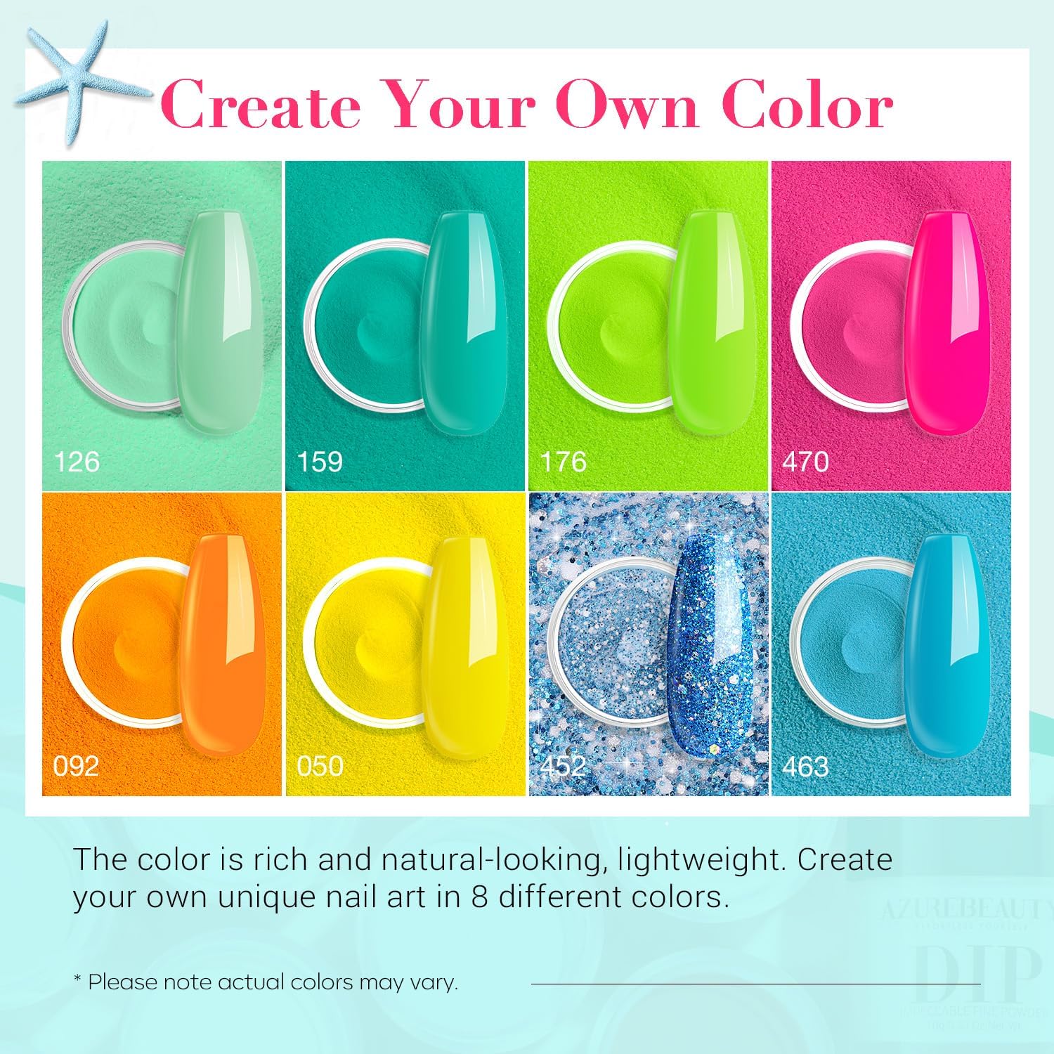 AZUREBEAUTY Dip Nails Starter Kit – Mermaid Colors, No Lamp Needed