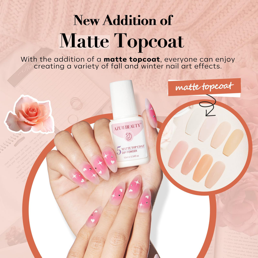 AZUREBEAUTY Dip Powder Nail Kit – 8 Colors, Matte Top Coat, No Lamp Needed, DIY Manicure Set