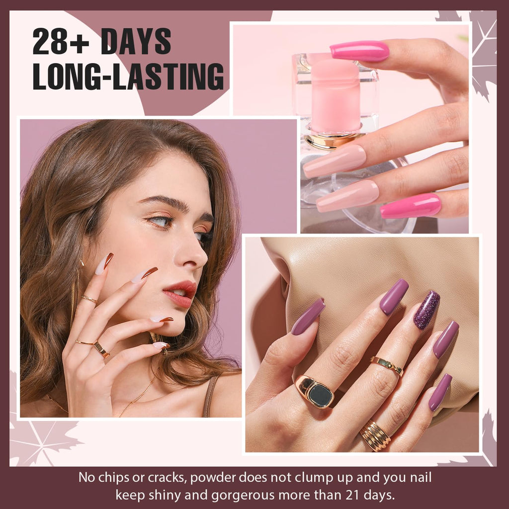 AZUREBEAUTY 4 Colors Dip Nails Powder Kit – Fall/Winter Brown & Purple with Base, Top Coat & Activator