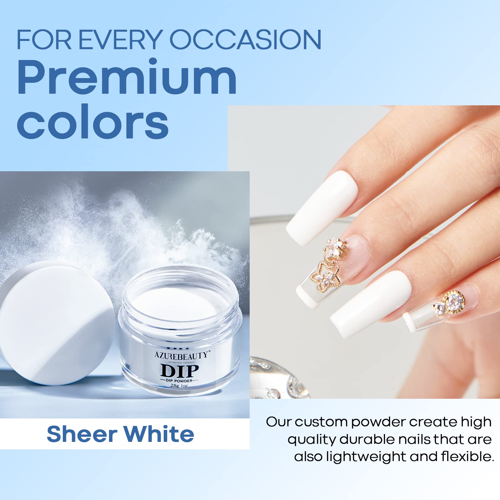 AZUREBEAUTY Bright White Dip Powder – No Lamp Needed, Long-Lasting French Nail Starter (1 oz)
