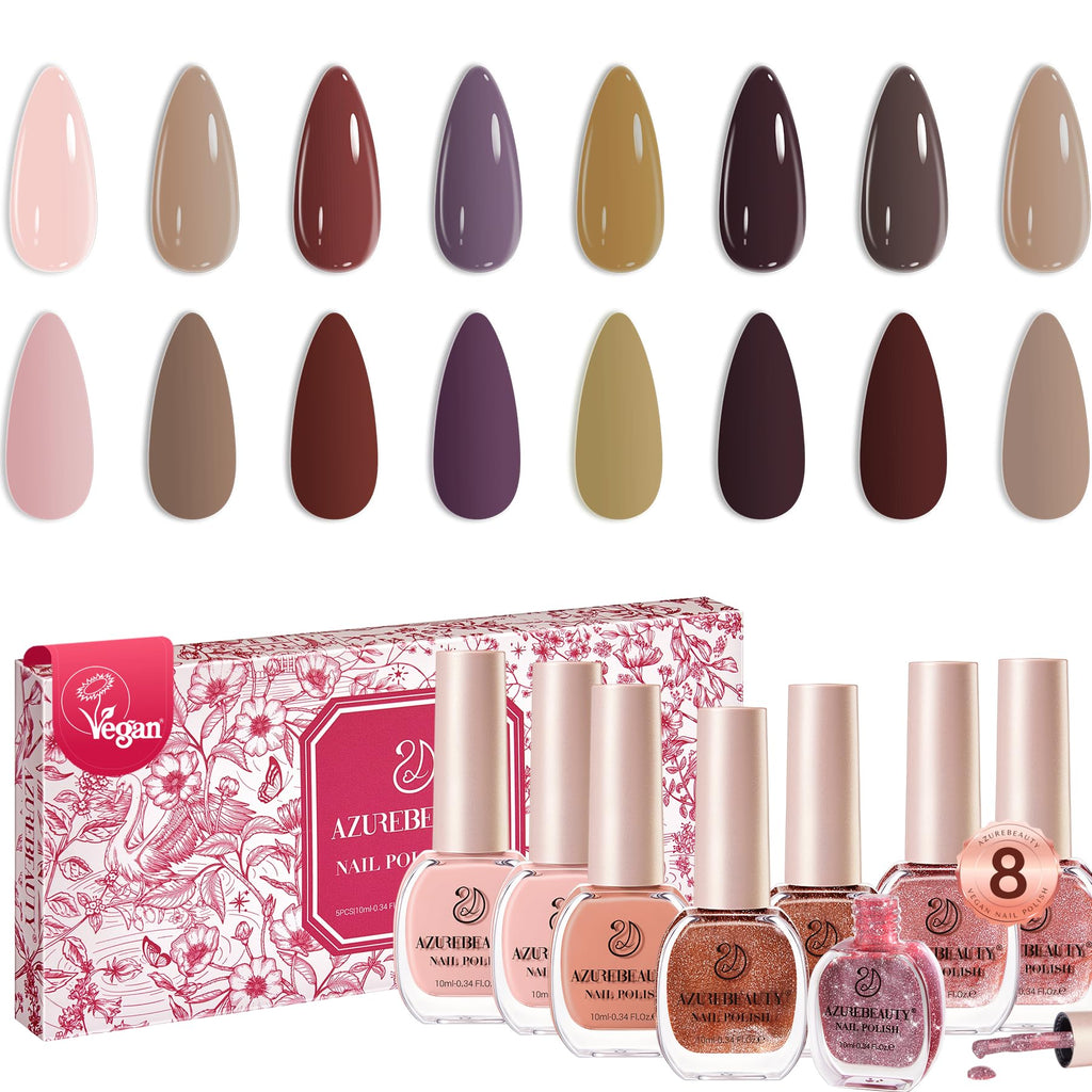 AZUREBEAUTY Brown Nude Nail Polish Set – Quick-Dry Lacquer & Strengthening Top Coat