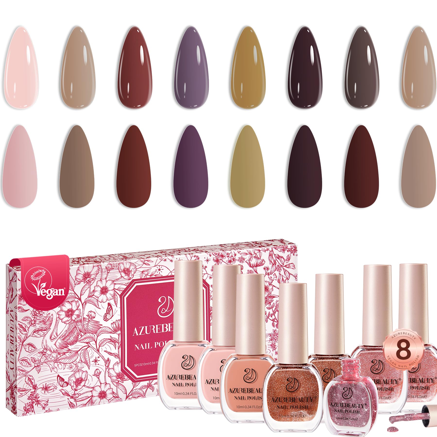 AZUREBEAUTY Brown Nude Nail Polish Set – Quick-Dry Lacquer & Strengthening Top Coat