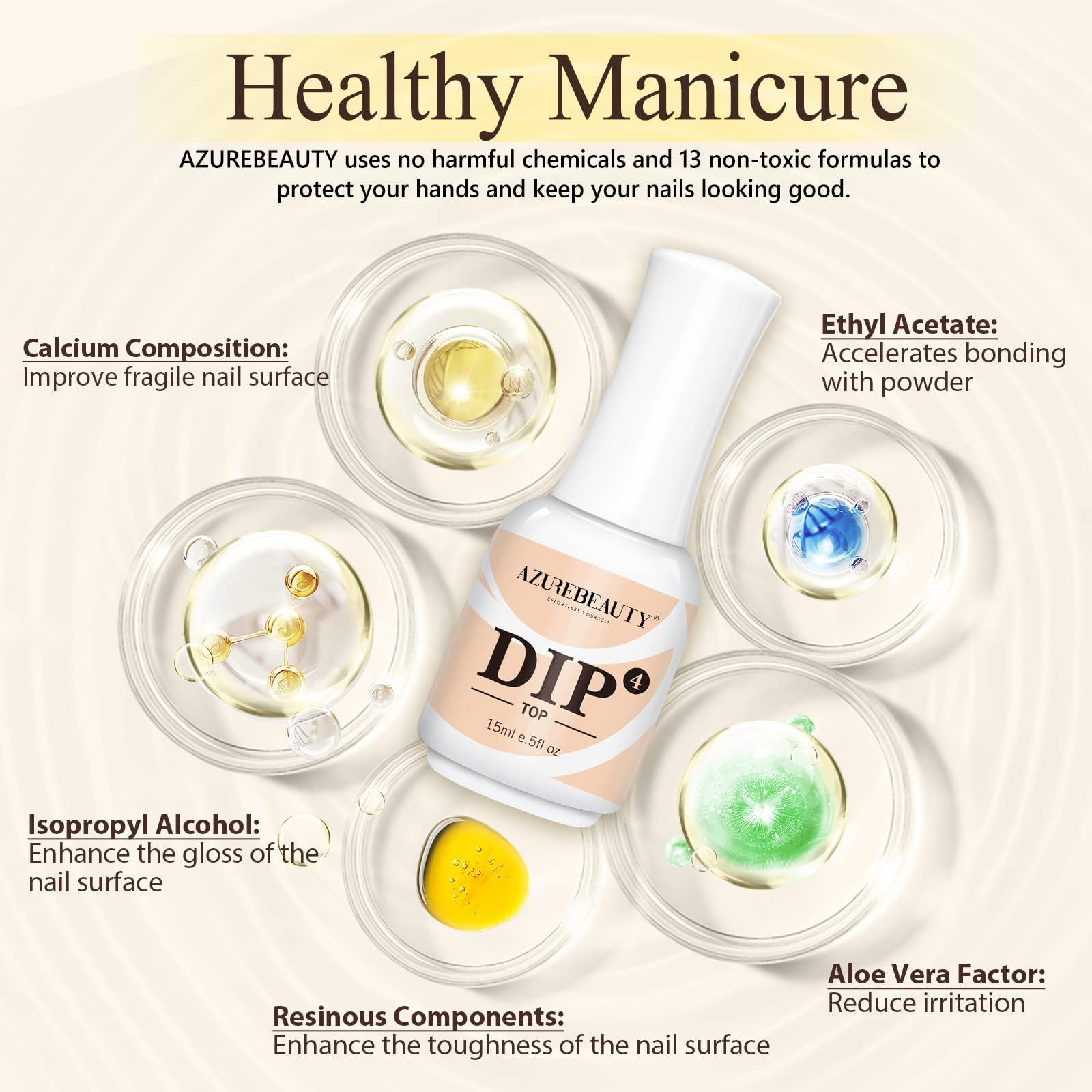 AZUREBEAUTY Dip Powder Top Coat – 15ml for Nail Dipping Powder Set