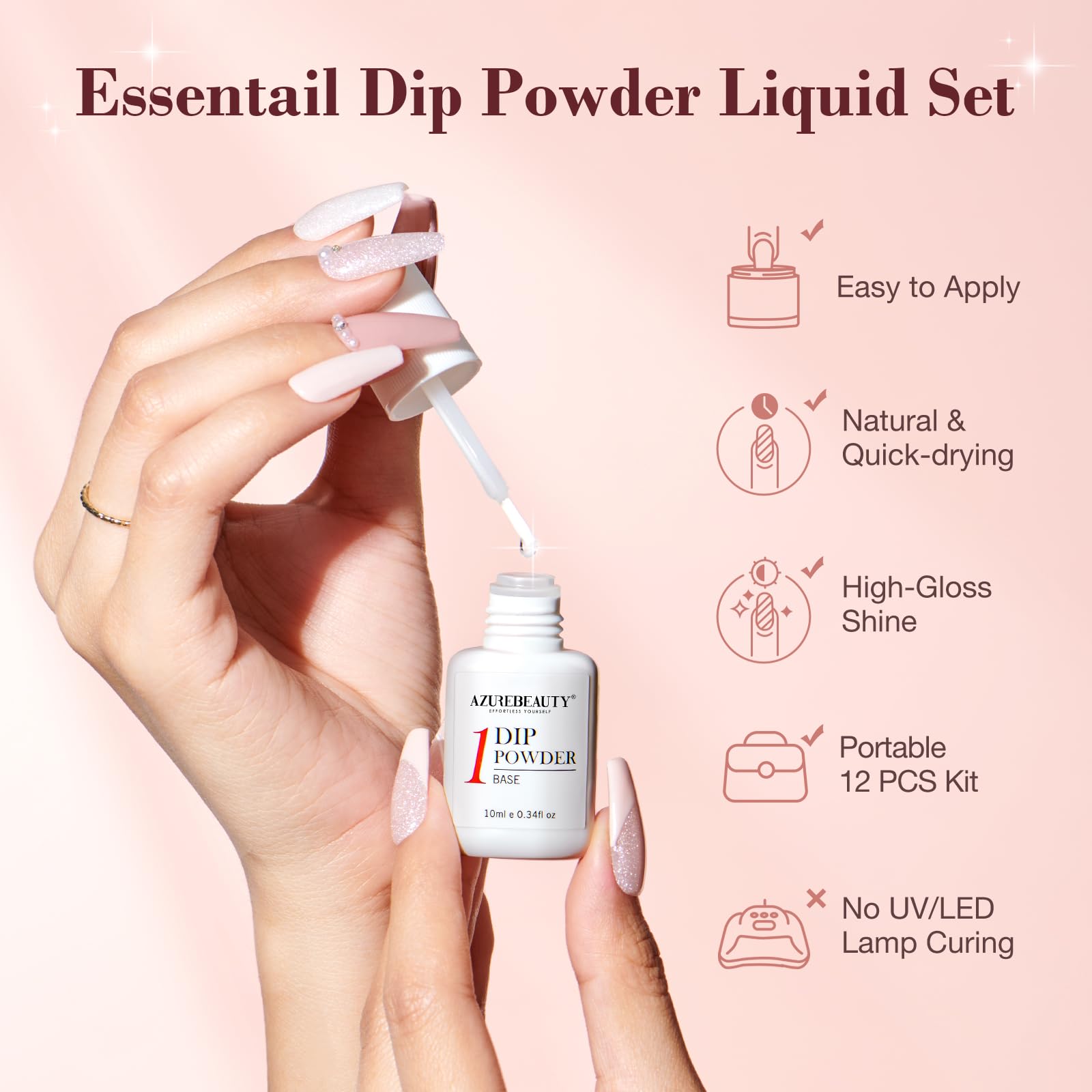 AZUREBEAUTY Dip Powder Nail Kit Starter – 4 Colors, No Lamp Needed, DIY at Home