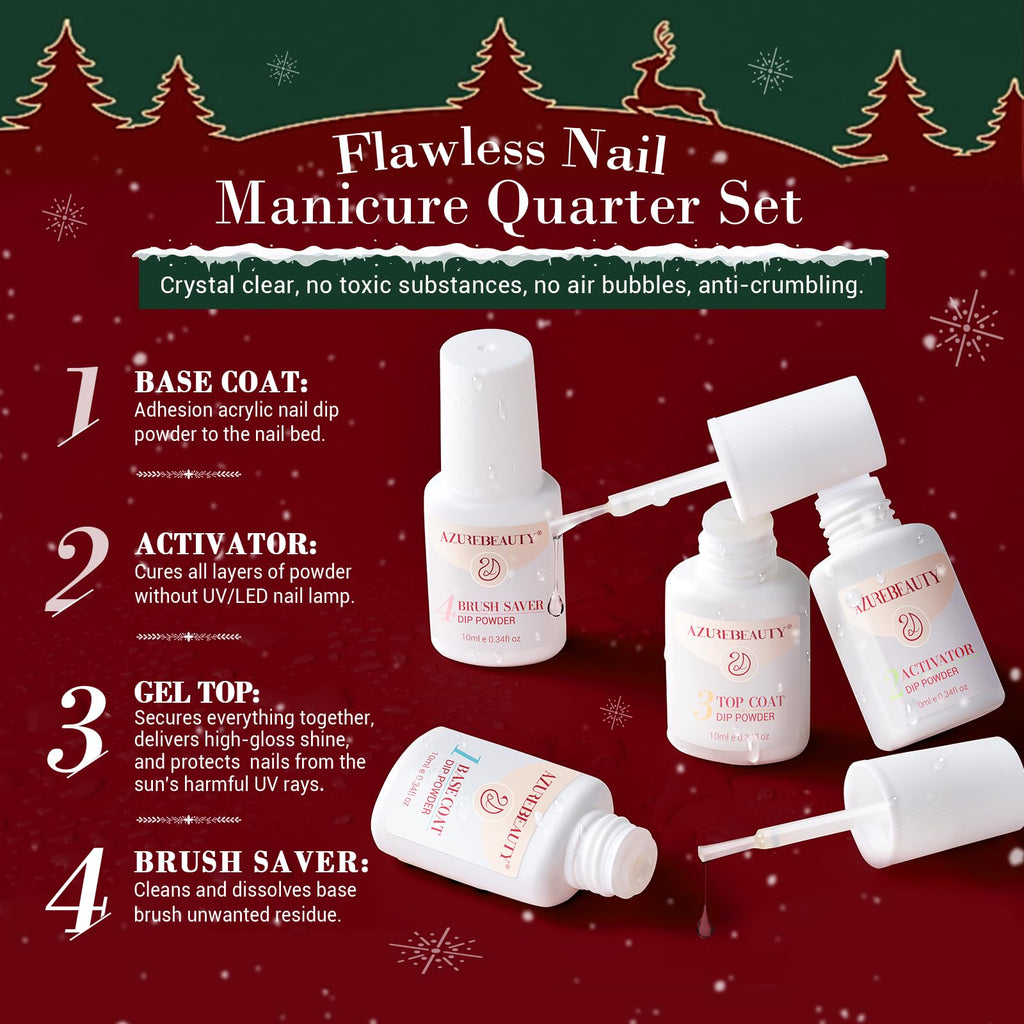 AZUREBEAUTY 31-Pcs Dip Powder Nail Starter Kit – Christmas Colors, No Lamp Needed