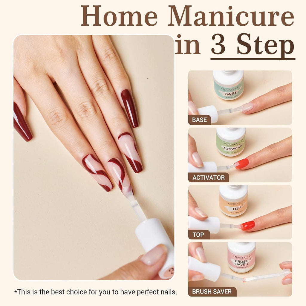 AZUREBEAUTY Dip Powder Liquid Set 15ml/0.5oz - 8 Pcs Base Top Coat Activator Kit No Lamp Needed