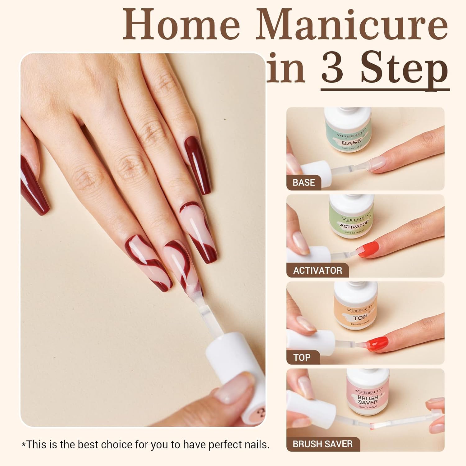 AZUREBEAUTY Dip Powder Liquid Set 15ml/0.5oz - 8 Pcs Base Top Coat Activator Kit No Lamp Needed