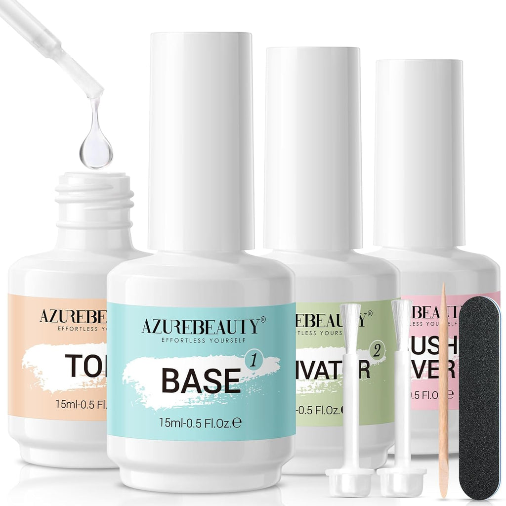 AZUREBEAUTY Dip Powder Liquid Set 15ml/0.5oz - 8 Pcs Base Top Coat Activator Kit No Lamp Needed