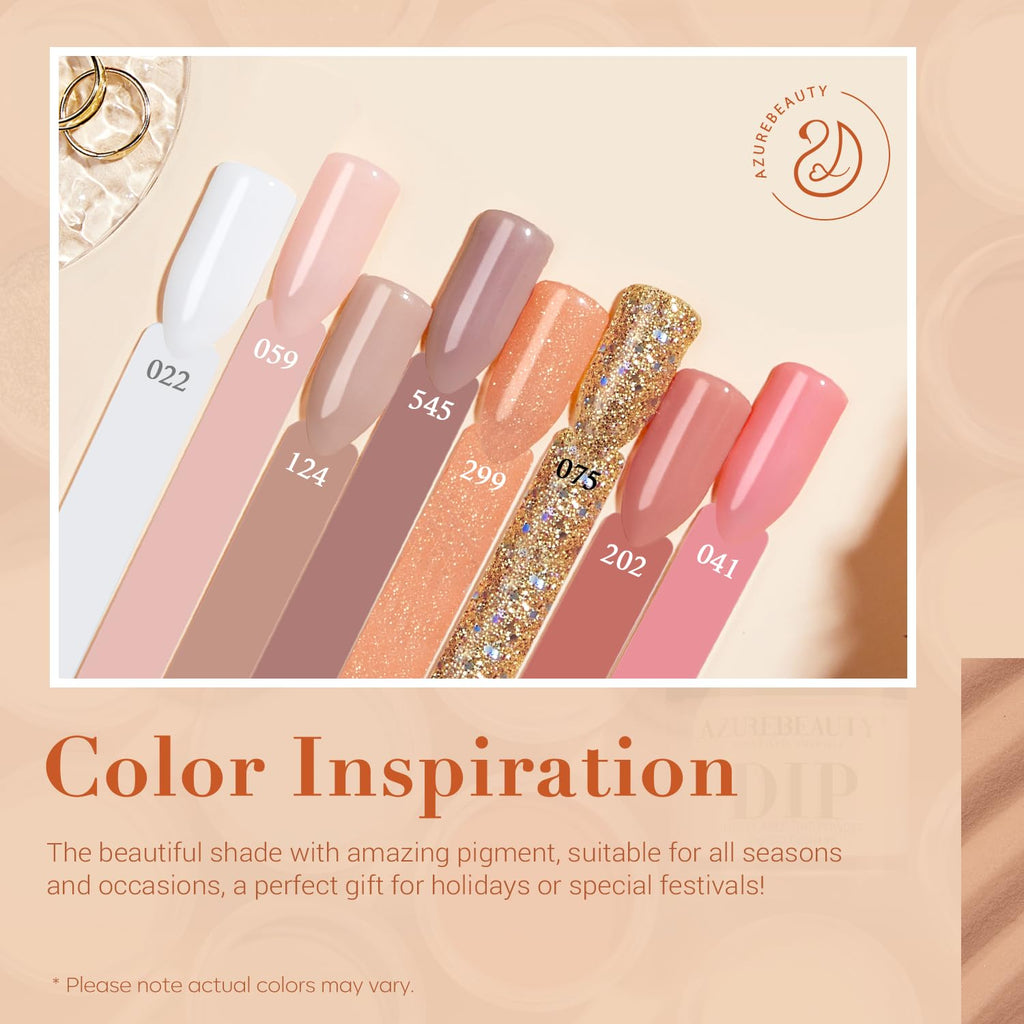 AZUREBEAUTY 30Pcs Dip Powder Nail Kit Starter with 8 Colors, Matte Top Coat, No Lamp Needed
