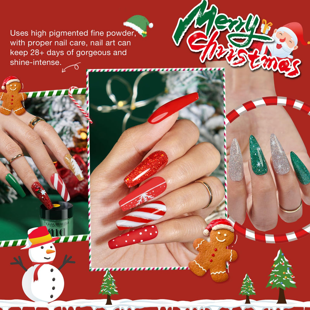 AZUREBEAUTY 30Pcs Dip Powder Nail Kit Starter — 8 Colors (Green, Red, Gold, Silver, White), Matte Top Coat, No Lamp Needed