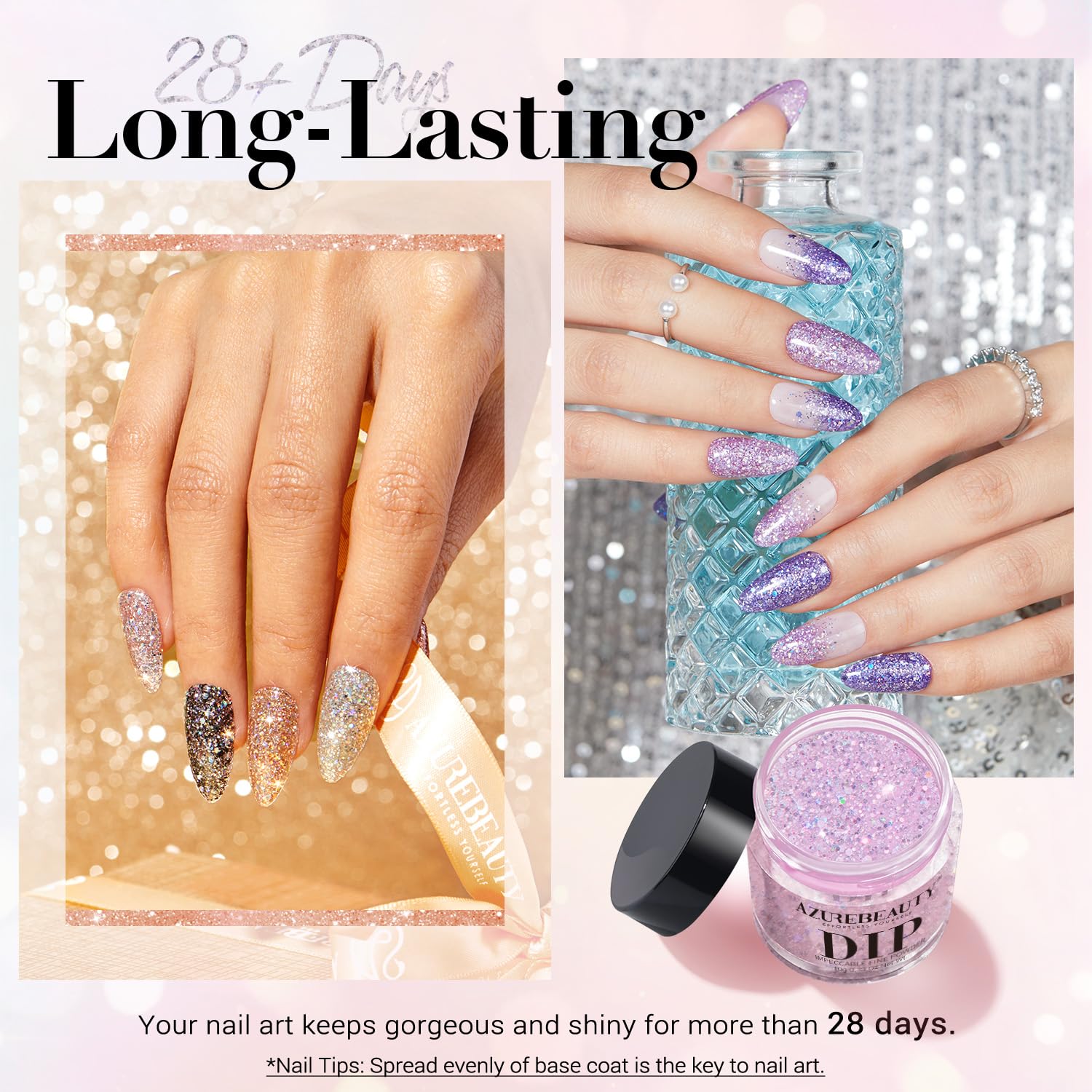 AZUREBEAUTY Dip Nails Powder Starter Kit — 8 Colors, 30 Pcs, No Lamp Needed