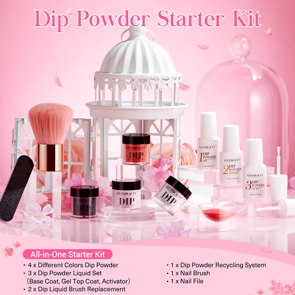 AZUREBEAUTY Dip Nails Powder Starter Kit – 4 Colors, No-UV DIY Manicure System