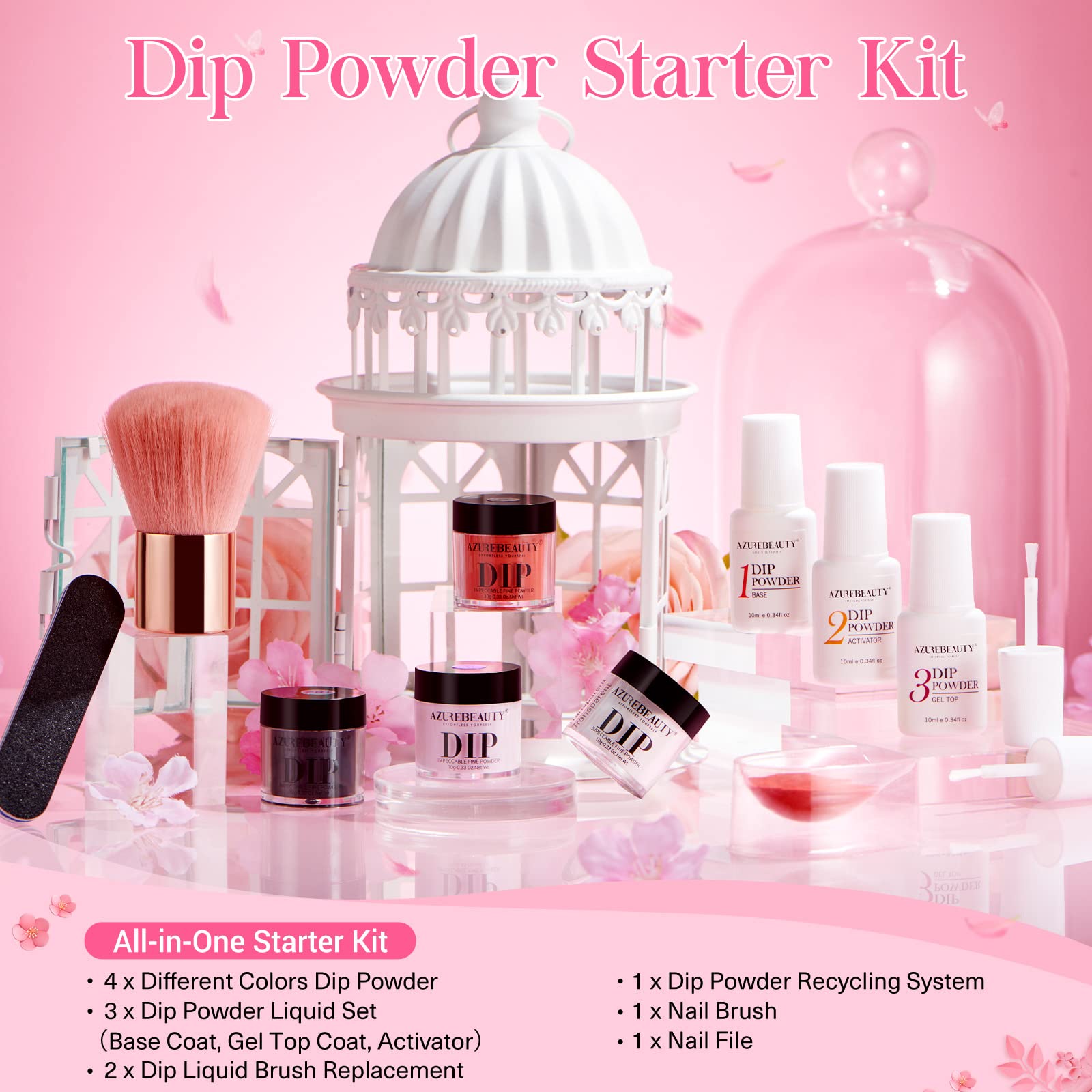 AZUREBEAUTY Dip Nails Powder Starter Kit – 4 Colors, No-UV DIY Manicure System