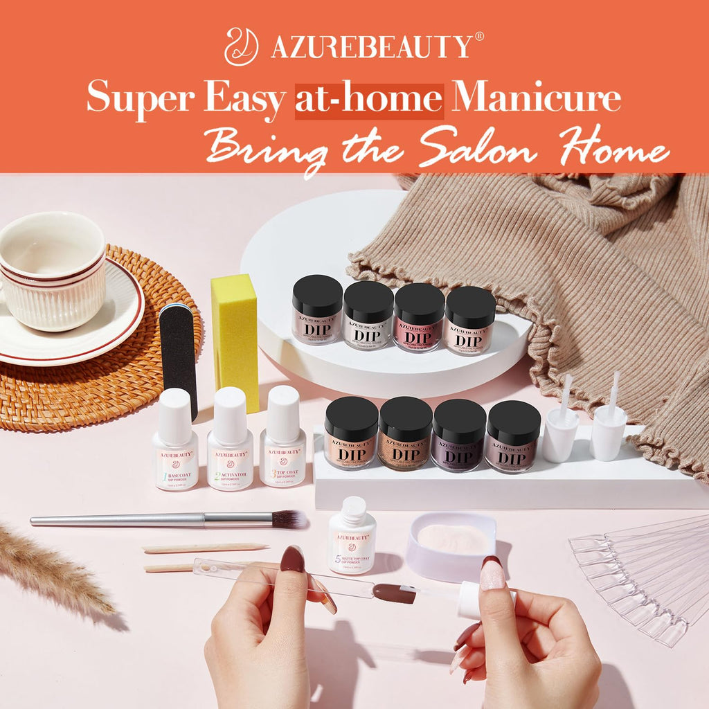 AZUREBEAUTY Dip Nails Powder Starter Kit – 8-Color Fall Set, No Lamp Needed, DIY Mani