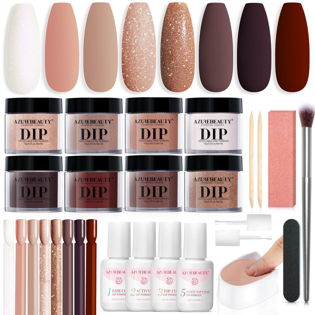 AZUREBEAUTY Dip Nails Powder Starter Kit – 8 Colors, No Lamp Needed, 30 Pcs