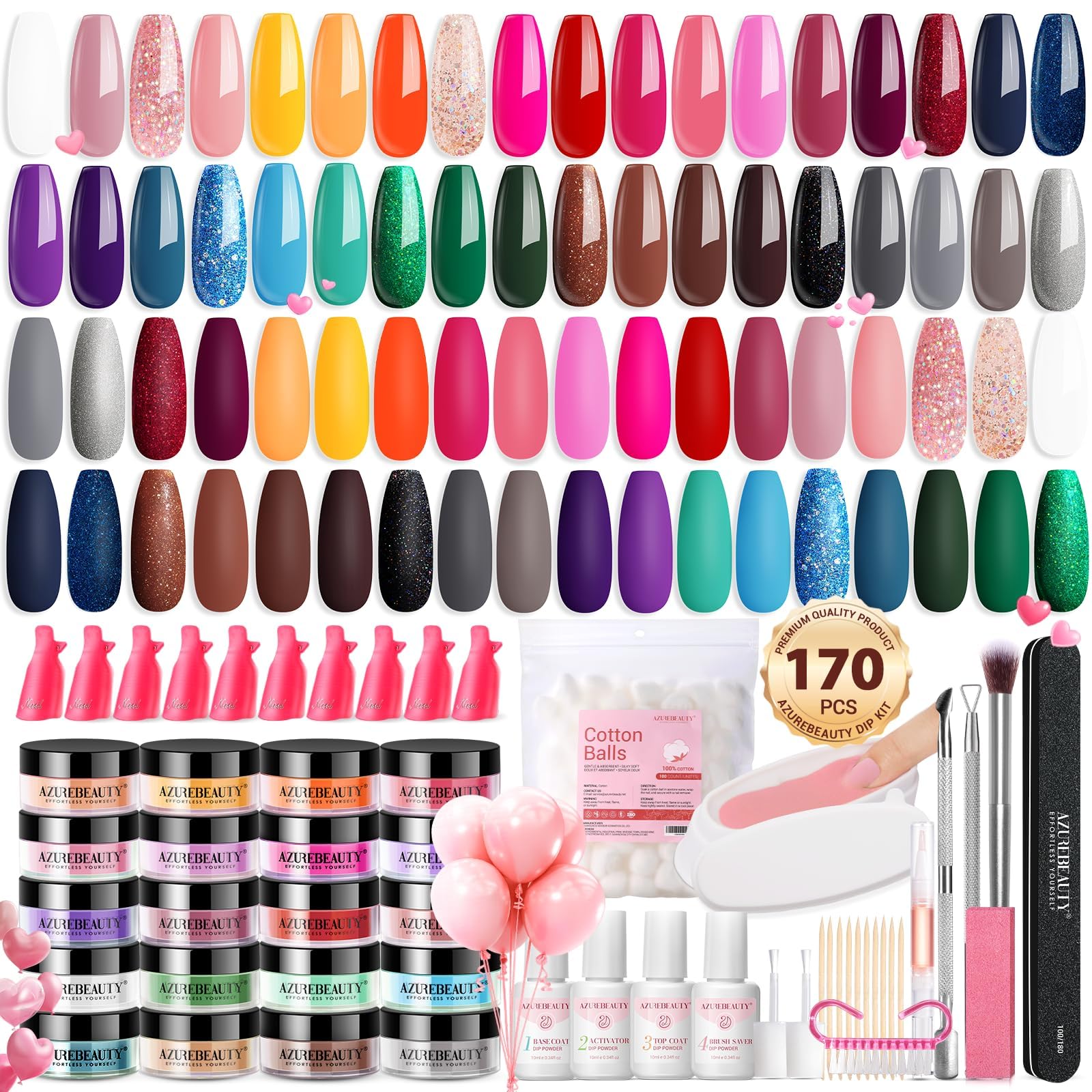 AZUREBEAUTY Dip Nails Powder Starter Kit – 36 Colors, No Lamp, DIY Salon-Quality Nails