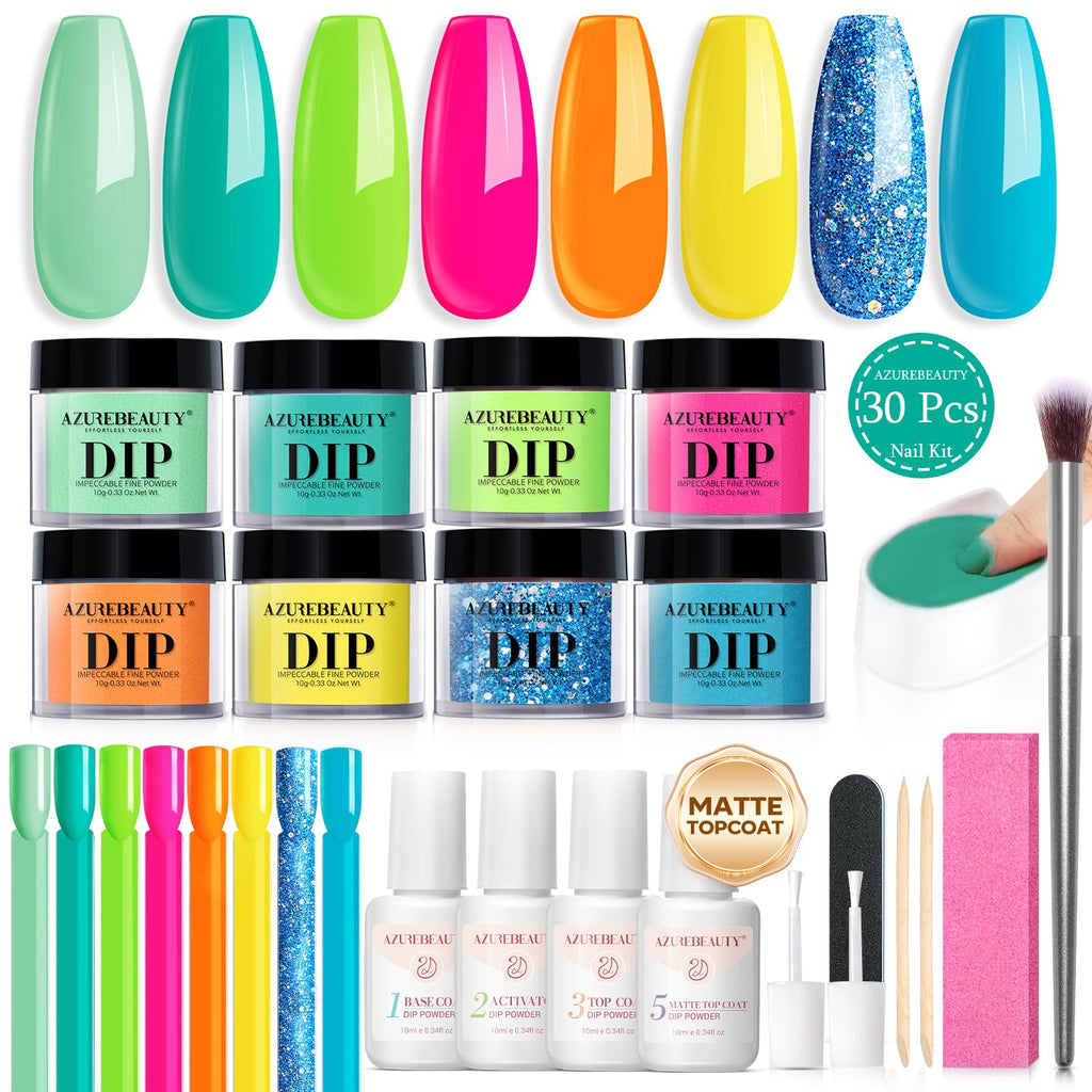 AZUREBEAUTY Dip Nails Starter Kit – 8 Colors, No Lamp, Long-Lasting Shine