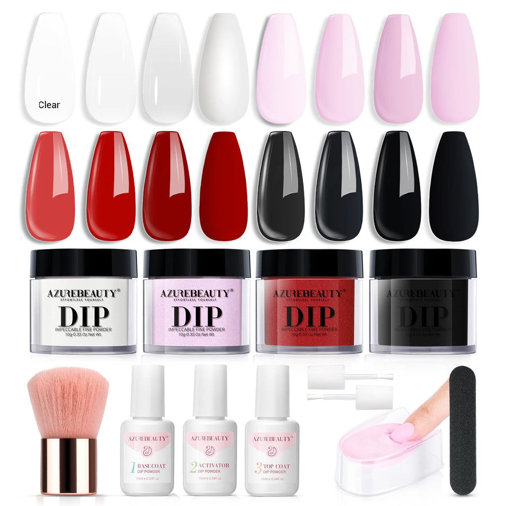 AZUREBEAUTY Dip Nails Powder Starter Kit – 4 Colors, No-UV DIY Manicure System