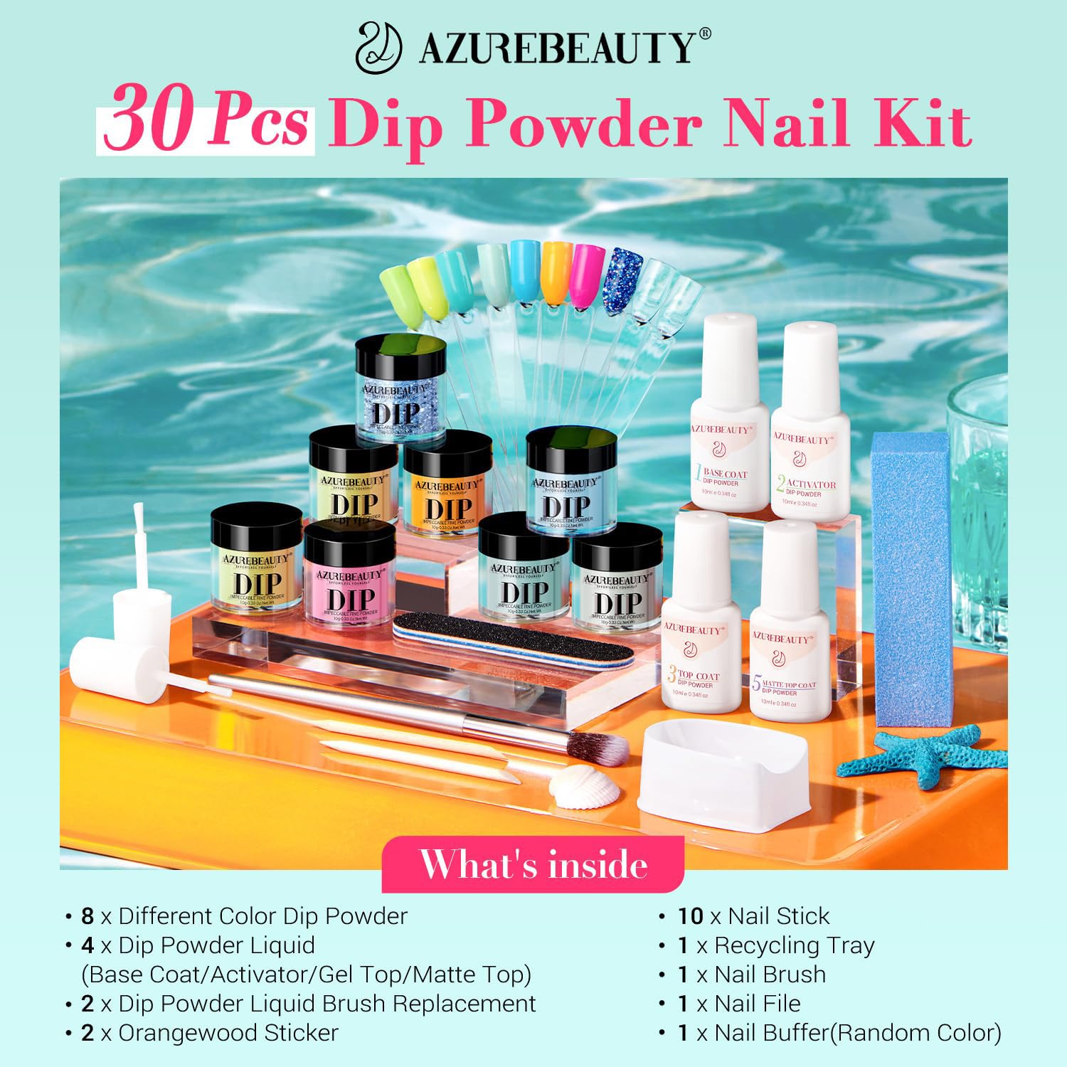 AZUREBEAUTY Dip Nails Starter Kit – 8 Colors, No Lamp, Long-Lasting Shine