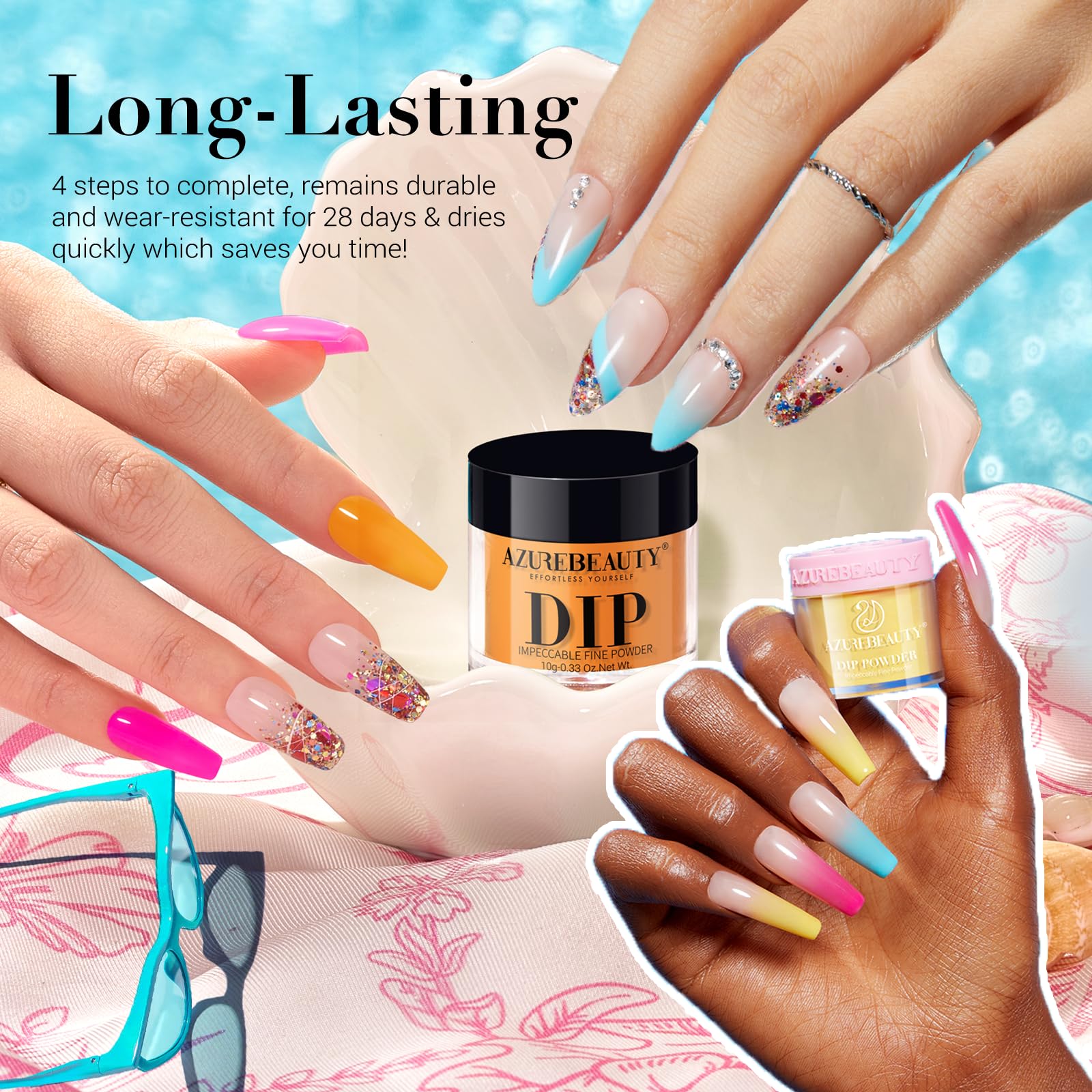 AZUREBEAUTY 42Pcs Dip Powder Nail Kit Starter — 32 Colors, No Lamp Needed, All-In-One Set