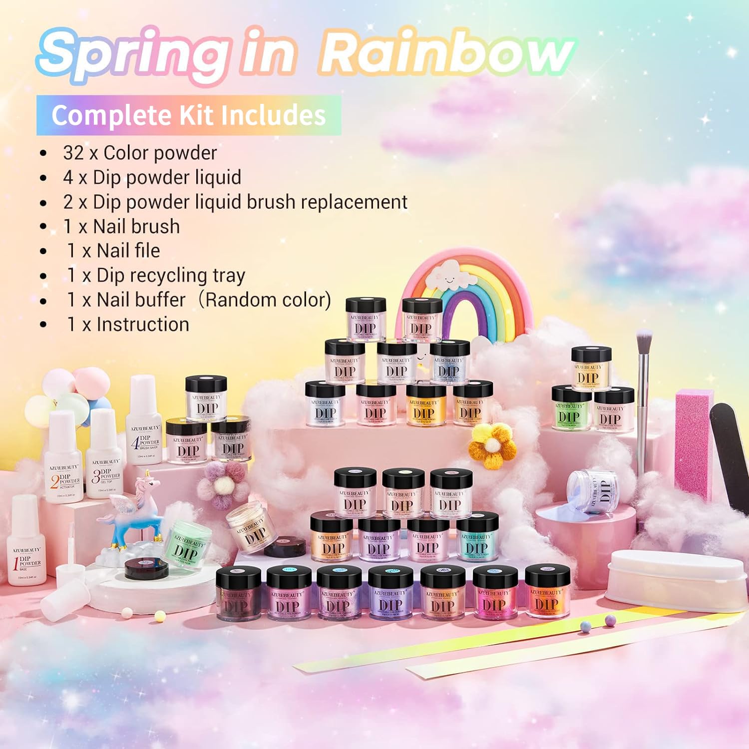 AZUREBEAUTY 42Pcs Dip Powder Nail Kit Starter — 32 Colors, No Lamp Needed, All-In-One Set