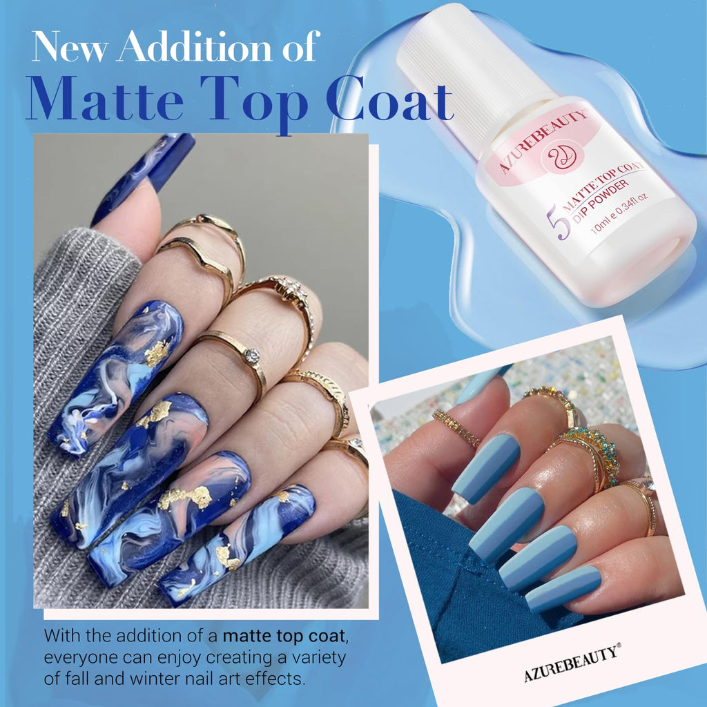 AzureBeauty 30Pcs Dip Powder Nail Kit Starter – 8 Colors, Matte Top Coat